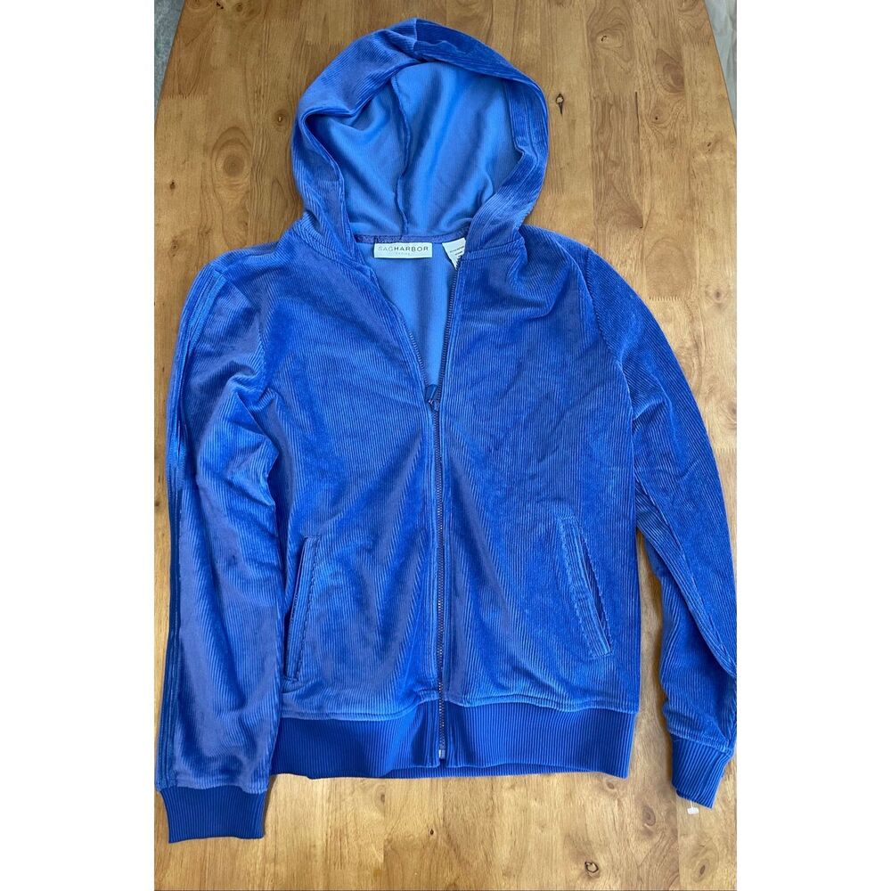 Sag Harbor Woman Zip Hoodie Jacket Medium Purple Corduroy Pocket Cotton Blend